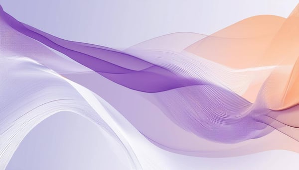 A minimalist composition of flowing lines and curves Delicate, ribbonlike streams in shades of purple, white, and pale orange weave and overlap, formi