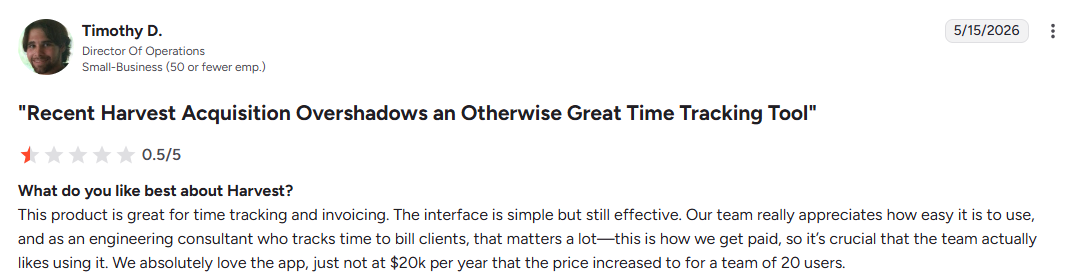 Harvest positive review