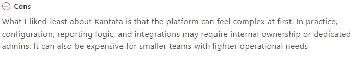 Kantata negative review from capterra