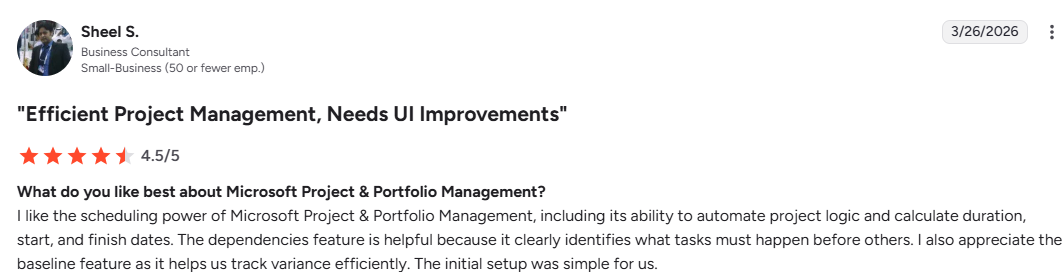 Positive Microsoft Project Customer Reviews