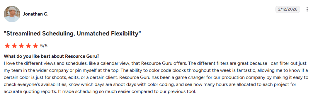 Resource Guru Customer Positive Review