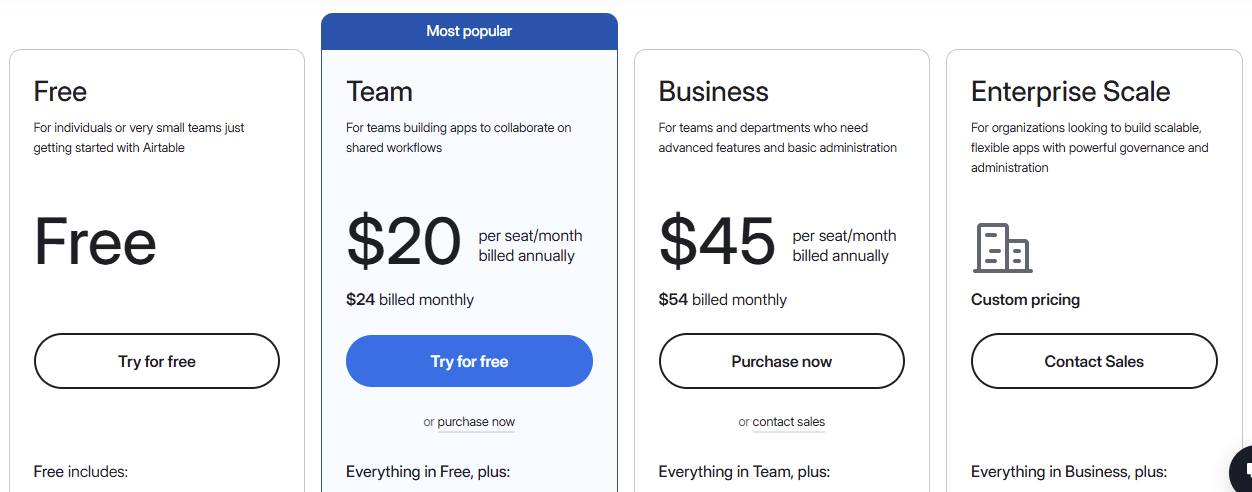 Airtable pricing