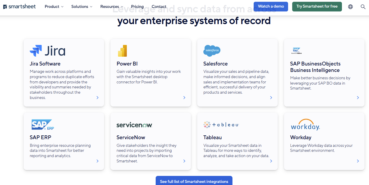 Smartsheet integrations