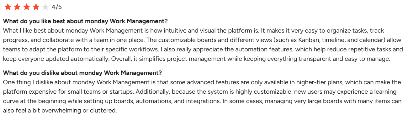 Customer reviews monday 01