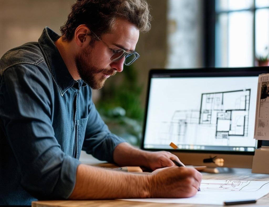 a content architect working at his desk drawing up a new project digitally-1